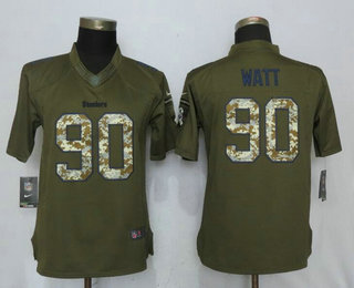 Women's Pittsburgh Steelers #90 T. J. Watt Green Salute To Service Stitched NFL Nike Limited Jersey