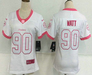Women's Pittsburgh Steelers #90 T. J. Watt White Pink 2016 Color Rush Fashion NFL Nike Limited Jersey