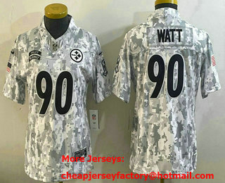 Women's Pittsburgh Steelers #90 TJ Watt Arctic Camo 2024 FUSE Salute to Service Limited Stitched Jersey