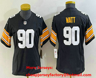 Women's Pittsburgh Steelers #90 TJ Watt Black 2023 FUSE Vapor Limited Stitched Throwback Jersey