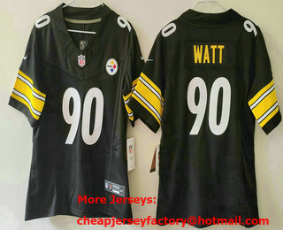 Women's Pittsburgh Steelers #90 TJ Watt Limited Black FUSE Vapor Jersey