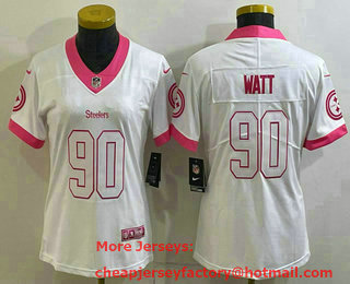 Women's Pittsburgh Steelers #90 TJ Watt White Pink Vapor Untouchaable Limited Stitched Jersey