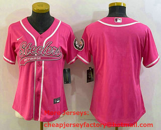Women's Pittsburgh Steelers Blank Pink With Patch Cool Base Stitched Baseball Jersey