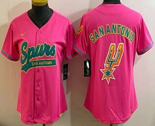 Women's San Antonio Spurs Team Big Logo Pink Stitched Baseball Jersey