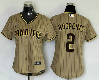 Women's San Diego Padres #2 Xander Bogaerts Khaki Cool Base Stitched Baseball Jersey