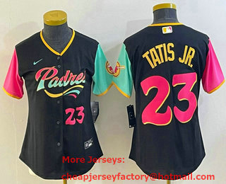 Women's San Diego Padres #23 Fernando Tatis Jr Black Number 2022 City Connect Cool Base Stitched Jersey 01