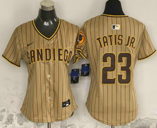 Women's San Diego Padres #23 Fernando Tatis Jr Khaki Pinstripe Limited Stitched Jersey