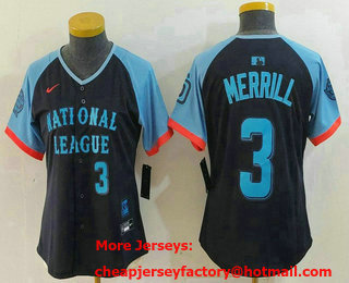 Women's San Diego Padres #3 Jackson Merrill Number Navy 2024 All Star Limited Stitched Jersey