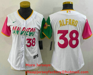 Women's San Diego Padres #38 Jorge Alfaro Number White 2022 City Connect Cool Base Stitched Jersey