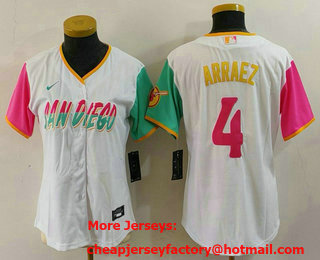 Women's San Diego Padres #4 Luis Arraez White 2023 City Connect Cool Base Stitched Jersey