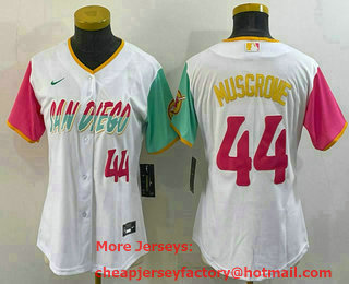 Women's San Diego Padres #44 Joe Musgrove White Number 2022 City Connect Cool Base Stitched Jersey
