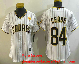 Women's San Diego Padres #84 Dylan Cease White Team Logo With PS Patch Stitched Cool Base Nike Jersey
