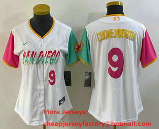 Women's San Diego Padres #9 Jake Cronenworth White Number 2022 City Connect Cool Base Stitched Jersey