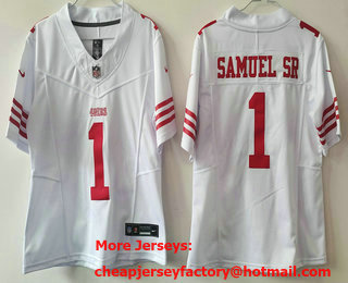 Women's San Francisco 49ers #1 Deebo Samuel Sr White 2024 Vapor FUSE Limited Stitched Jersey