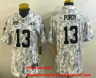 Women's San Francisco 49ers #13 Brock Purdy 2024 FUSE Arctic Camo Salute to Service Limited Stitched Jersey