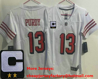 Women's San Francisco 49ers #13 Brock Purdy Limited White Throwback 2024 C Patch Vapor Jersey