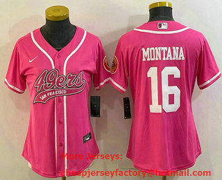 Women's San Francisco 49ers #16 Joe Montana Pink With Patch Cool Base Stitched Baseball Jersey