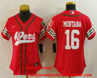 Women's San Francisco 49ers #16 Joe Montana Red Mexico Cool Base Stitched Baseball Jersey