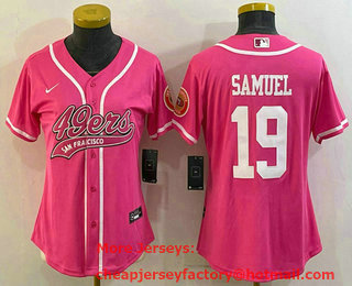Women's San Francisco 49ers #19 Deebo Samuel Pink With Patch Cool Base Stitched Baseball Jersey