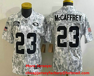 Women's San Francisco 49ers #23 Christian McCaffrey Arctic Camo 2024 FUSE Salute to Service Limited Stitched Jersey