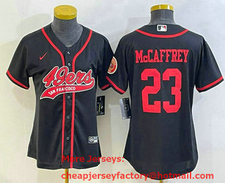 Women's San Francisco 49ers #23 Christian McCaffrey Black With Patch Cool Base Stitched Baseball Jersey