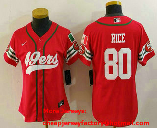 Women's San Francisco 49ers #80 Jerry Rice Red Mexico Cool Base Stitched Baseball Jersey