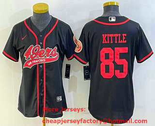 Women's San Francisco 49ers #85 George Kittle Black With Patch Cool Base Stitched Baseball Jersey