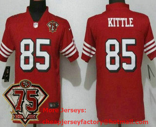 Women's San Francisco 49ers #85 George Kittle Red 75th Anniversary 2021 Color Rush Vapor Untouchable Limited Jersey
