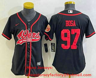 Women's San Francisco 49ers #97 Nick Bosa Black With Patch Cool Base Stitched Baseball Jersey