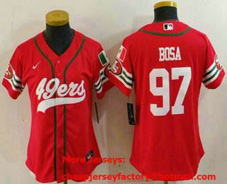 Women's San Francisco 49ers #97 Nick Bosa Red Mexico Cool Base Stitched Baseball Jersey