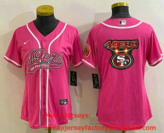 Women's San Francisco 49ers Pink Team Big Logo With Patch Cool Base Stitched Baseball Jersey
