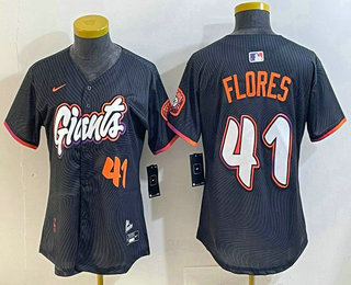 Women's San Francisco Giants #41 Wilmer Flores Number Black 2025 City Connect Limited Stitched Jersey
