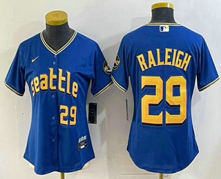 Women's Seattle Mariners #29 Cal Raleigh Number Blue 2024 City Connect Limited Stitched Jersey