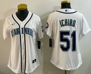 Women's Seattle Mariners #51 Ichiro Suzuki White Cool Base Jersey