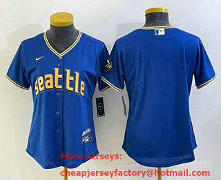 Women's Seattle Mariners Blank Blue 2023 City Connect Cool Base Stitched Jersey