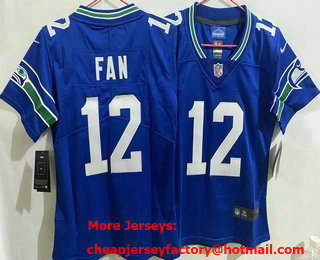 Women's Seattle Seahawks #12 Fan Limited Blue Throwback Vapor Jersey