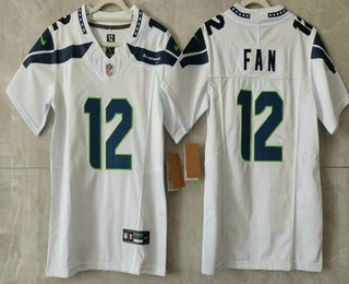 Women's Seattle Seahawks #12 Fan Limited FUSE White Vapor Jersey