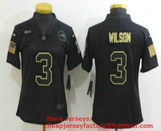Women's Seattle Seahawks #3 Russell Wilson Black 2020 Salute To Service Stitched NFL Nike Limited Jersey
