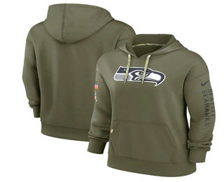 Women's Seattle Seahawks 2022 Olive Salute to Service Therma Performance Pullover Hoodie