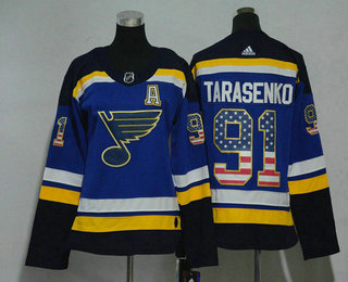 Women's St. Louis Blues #91 Vladimir Tarasenko Blue With A Patch 2017-2018 Hockey Stitched NHL Jersey