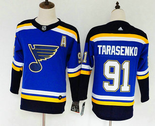 Women's St. Louis Blues #91 Vladimir Tarasenko Blue With USA Flag A Patch 2017-2018 Hockey Stitched NHL Jersey