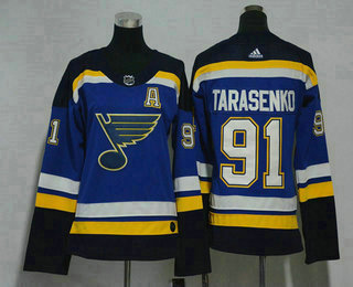 Women's St. Louis Blues #91 Vladimir Tarasenko Blue With USA Flag A Patch 2017-2018 Hockey Stitched NHL Jersey