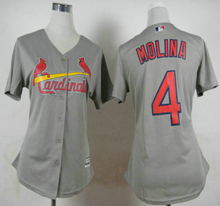 Women's St. Louis Cardinals #4 Yadier Molina 2015 Grey Jersey