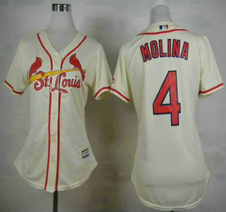 Women's St. Louis Cardinals #4 Yadier Molina Alternate Cream 2015 MLB Cool Base Jersey