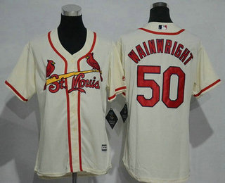 Women's St. Louis Cardinals #50 Adam Wainwright Cream Cool Base Baseball Jersey
