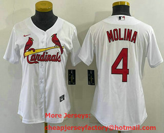 Women's St Louis Cardinals #4 Yadier Molina White Stitched MLB Cool Base Nike Jersey