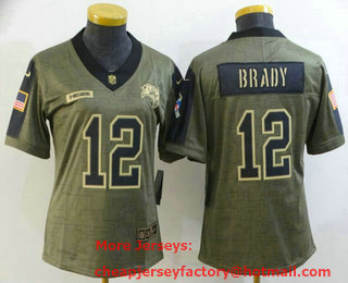 Women's Tampa Bay Buccaneers #12 Tom Brady 2021 Olive Salute To Service Limited Stitched Jersey