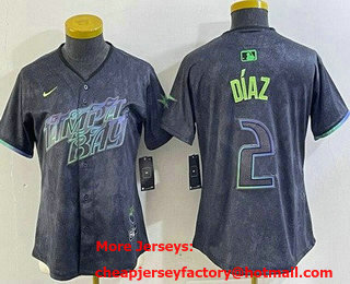 Women's Tampa Bay Rays #2 Yandy Diaz Charcoal 2024 City Connect Limited Cool Base Jersey