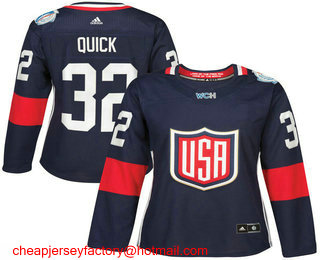 Women's Team USA #32 Jonathan Quick Navy Blue 2016 World Cup of Hockey Game Jersey