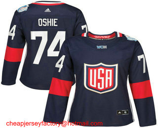 Women's Team USA #74 T. J. Oshie Navy Blue 2016 World Cup Stitched NHL Jersey